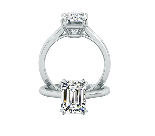 DOUBLE PRONG EMERALD CUT DIAMOND RING SOLITAIRE