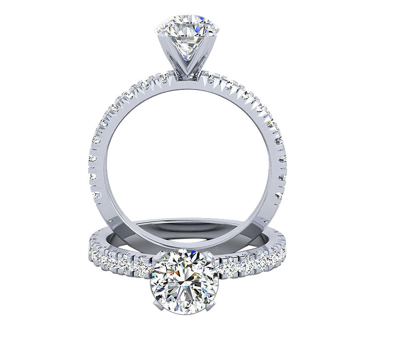 claw prong setting, side stone style engagement ring set with 1 CT of diamond, solid gold bridal ring, wedding ring