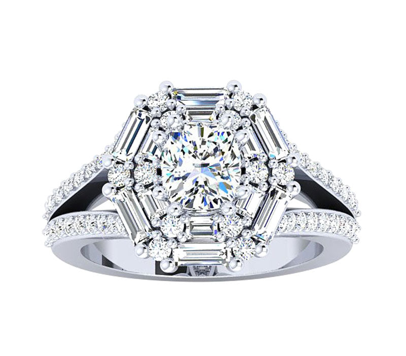 BAGUETTE AND ROUND DIAMOND ENGAGEMENT RING