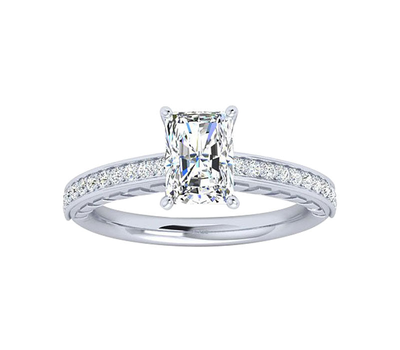 UNIQUE EMBOSSED EMERALD CUT DIAMOND ENGAGEMENT RING