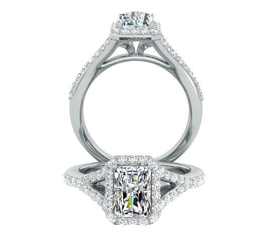 SPLIT SHANK EMERALD CUT DIAMOND ENGAGEMENT RING