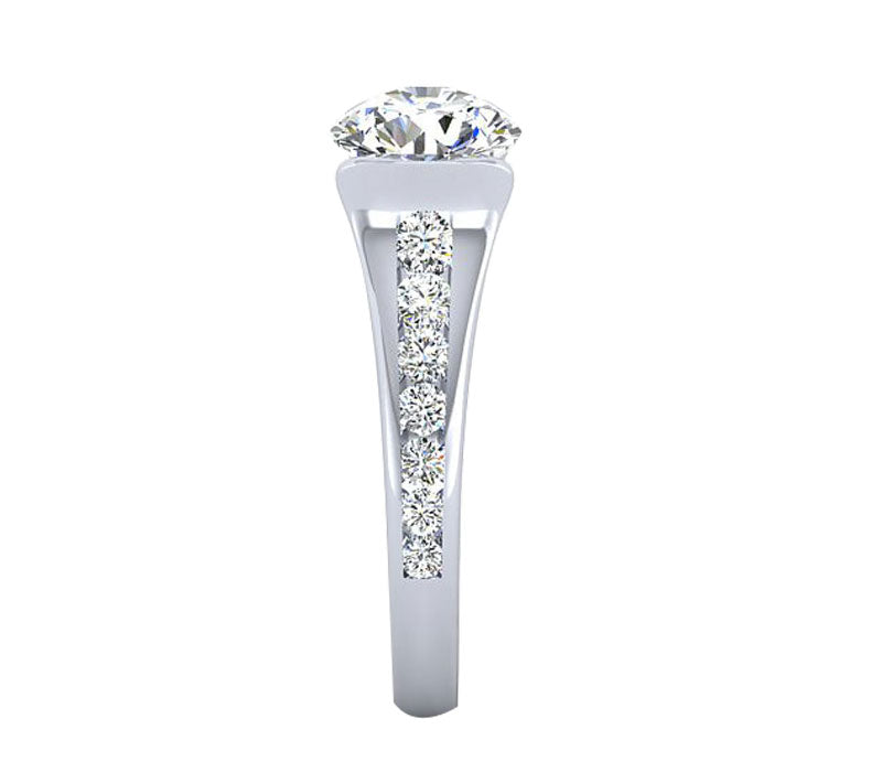 TENSION HEAD GRADUATED CHANNEL DIAMOND ENGAGEMENT RING
