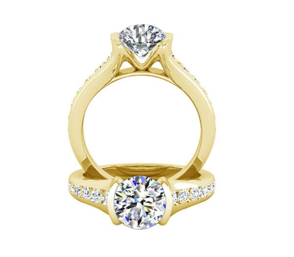 TENSION HEAD GRADUATED CHANNEL DIAMOND ENGAGEMENT RING