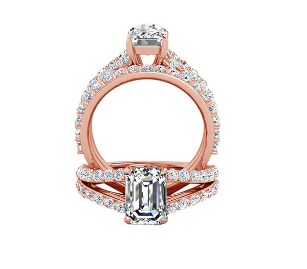 SPLIT SHANK EMERALD CUT ENGAGEMENT RING