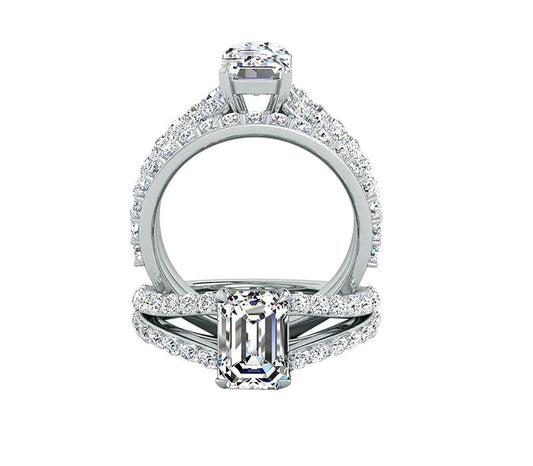 SPLIT SHANK EMERALD CUT ENGAGEMENT RING