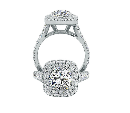 CUSHION SHAPED DOUBLE HALO DIAMOND ENGAGEMENT RING