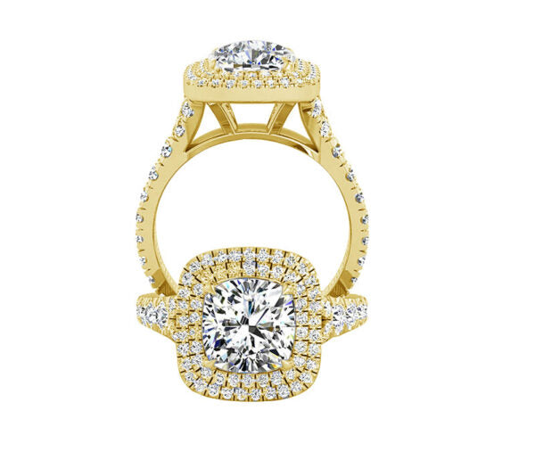 CUSHION SHAPED DOUBLE HALO DIAMOND ENGAGEMENT RING
