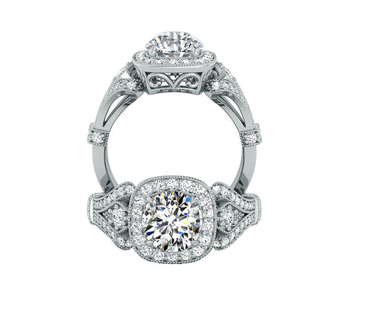 VINTAGE ROYAL HALO DIAMOND ENGAGEMENT RING