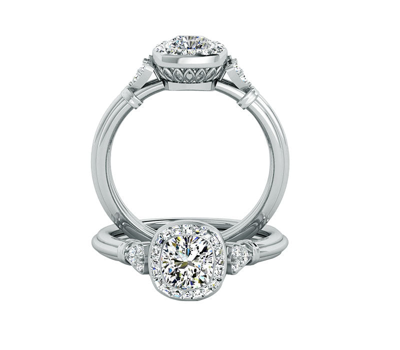 BAGUETTE HALO DIAMOND ENGAGEMENT RING