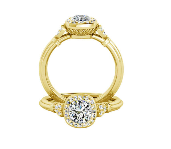 BAGUETTE HALO DIAMOND ENGAGEMENT RING
