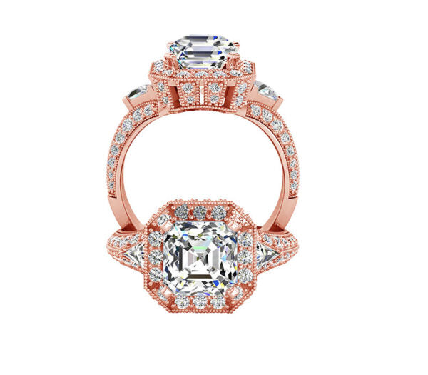 CHARMING ASSCHER CUT HALO DIAMOND ENGAGEMENT RING