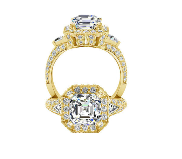 CHARMING ASSCHER CUT HALO DIAMOND ENGAGEMENT RING