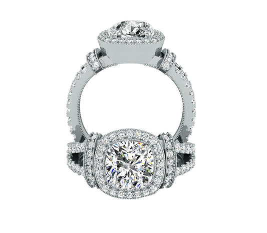 royal diamond engagement ring, split shank style vs diamond bridal ring, platinum ring