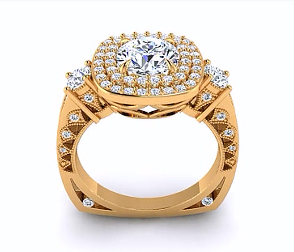 Double Euro-Style Royal Halo Diamond Engagement Ring
