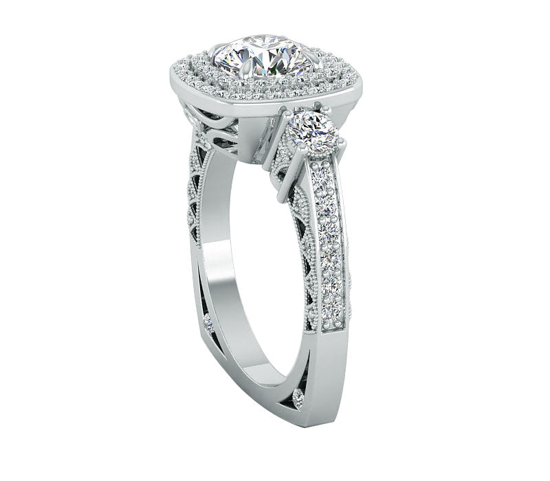 Double Euro-Style Royal Halo Diamond Engagement Ring