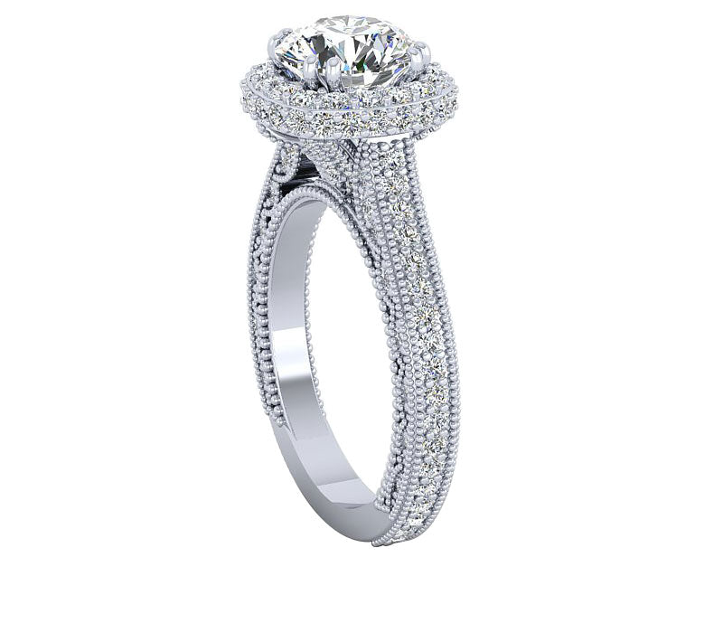 CATHEDRAL MILGRAIN DECORATED LUMINOUS HALO DIAMONDS ENGAGEMENT RING