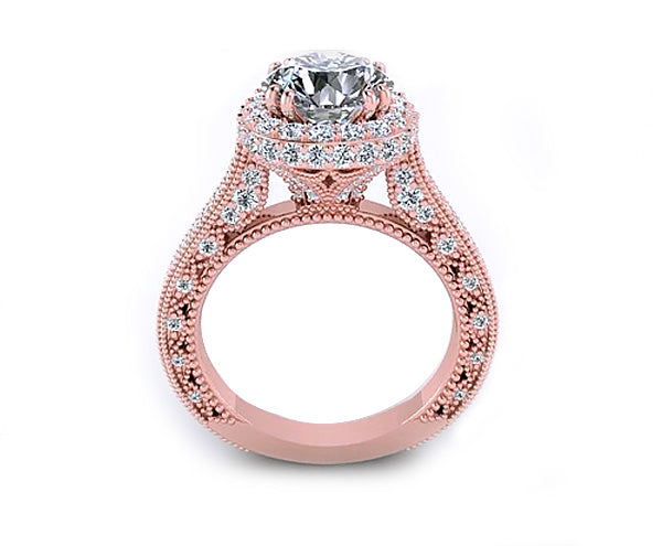 CATHEDRAL MILGRAIN DECORATED LUMINOUS HALO DIAMONDS ENGAGEMENT RING