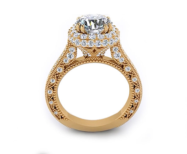CATHEDRAL MILGRAIN DECORATED LUMINOUS HALO DIAMONDS ENGAGEMENT RING