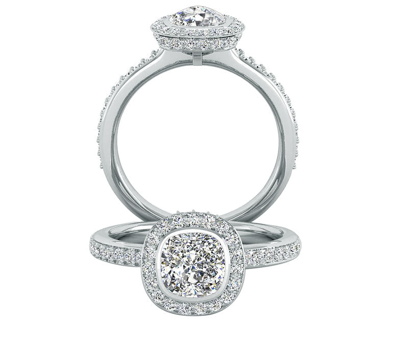 Bezel Set Diamond engagement ring in 14k White gold and Vs diamond Clarity