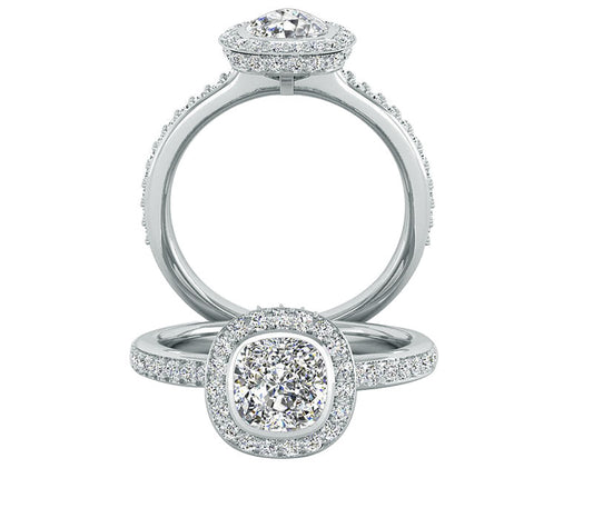Bezel Set Diamond engagement ring in 14k White gold and Vs diamond Clarity