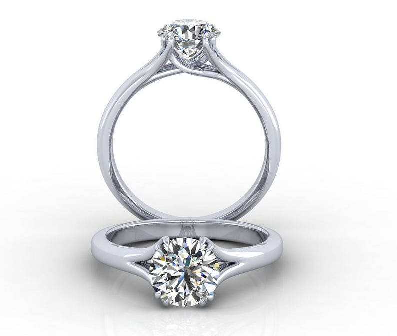 CLASSIC SOLITAIRE CATHEDRAL RING, 14K & 18K MOISSANITE ENGAGEMENT BAND, MOTHER’S DAY SINGLE DIAMOND JEWELRY, GENUINE CUSTOM MADE BRIDAL SET