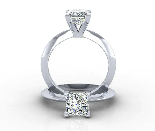 PRINCESS CUT SOLITAIRE RING, 14K SOLID GOLD MOISSANITE ENGAGEMENT BAND, 18K KNIFE EDGE STYLE BRIDAL SET, PLATINUM SQUARE SHAPED PROMISE RING