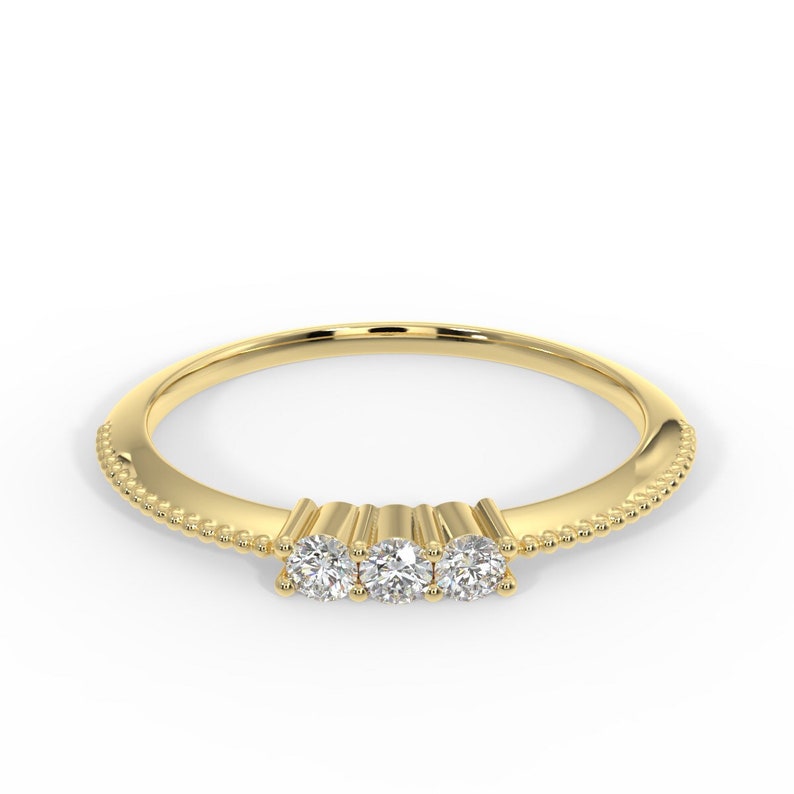 Three stone stackable diamond ring 14k solid gold