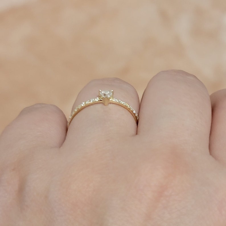 HEART-SHAPE NATURAL DIAMOND RING, SOLID 14K GOLD SOLITAIRE BAND, HIGH QUALITY STACKABLE COUPLE LOVE JEWELRY, ENGAGEMENT HALF ETERNITY CHARM