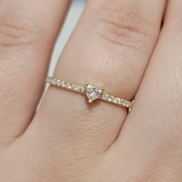 HEART-SHAPE NATURAL DIAMOND RING, SOLID 14K GOLD SOLITAIRE BAND, HIGH QUALITY STACKABLE COUPLE LOVE JEWELRY, ENGAGEMENT HALF ETERNITY CHARM