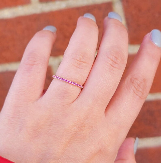 GENUINE RUBY ETERNITY RING, 14K SOLID GOLD RED GEM BAND, JULY BIRTHSTONE COUPLE GIFT, STACKABLE ROUND STONE JEWELRY, COLORFUL WEDDING SET