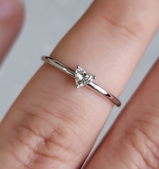 HEART-SHAPE NATURAL DIAMOND SOLITAIRE RING, DAINTY 14K SOLID GOLD ENGAGEMENT BAND, TINY SINGLE GEM WEDDING JEWELRY, COUPLE’S ANNIVERSARY SET