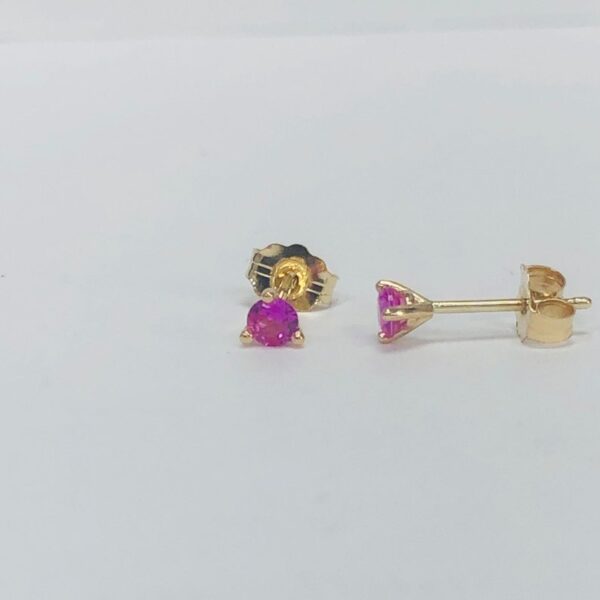 SOLITAIRE PINK SAPPHIRE STUDS IN SOLID 14K GOLD, DIAMOND CUT YELLOW EARRINGS, SEPTEMBER BIRTHSTONE WHITE JEWELRY, 3MM ROUND SHAPED ROSE SET