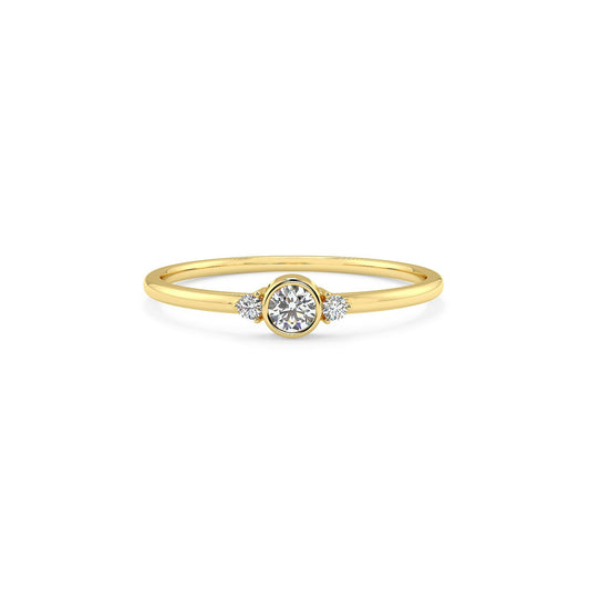 Bezel Set  Three Stone bridal ring in 14k