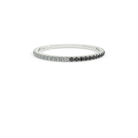 Black and White Diamond Wedding Band, Micro Pave Eternity  Band, Anniversary Ring, 14k Solid Gold Thin Dainty Band, Diamond Stackable Ring
