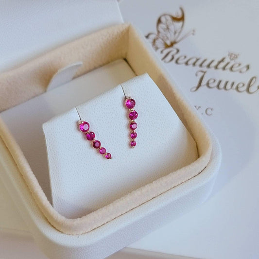 Curved Ruby Earrings, 14k Gold Studs, Ruby Studs, Ear Climber Earrings, Dainty Earrings, Minimalist Earrings, Ear Sweeps