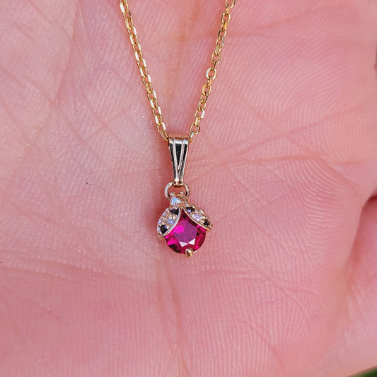 14k Gold Ladybug Pendant set with Ruby and Genuine Diamonds