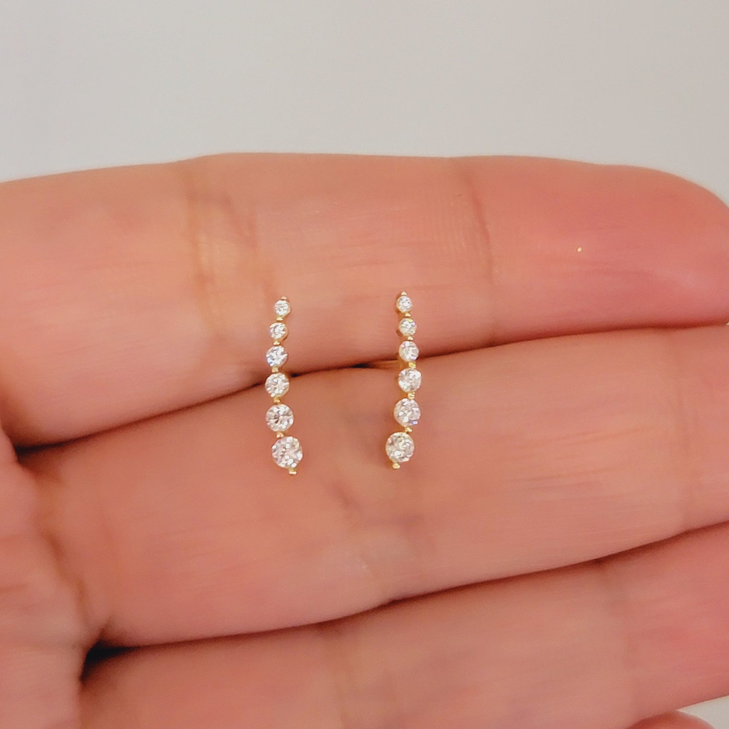 Curved Diamond Earrings in 14k Solid Gold, Natural Diamond Ear Climber Earrings