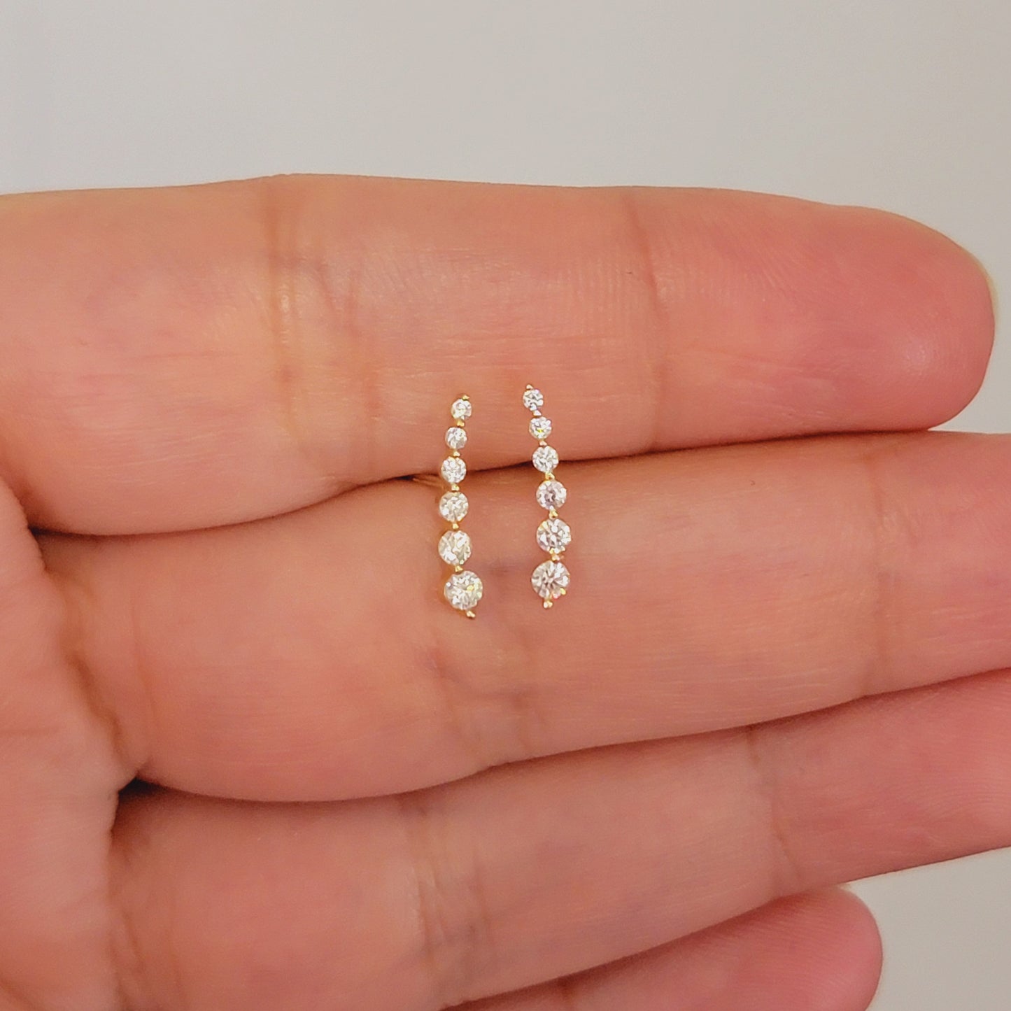 Curved Diamond Earrings in 14k Solid Gold, Natural Diamond Ear Climber Earrings