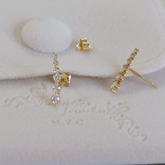 Curved Diamond Earrings in 14k Solid Gold, Natural Diamond Ear Climber Earrings