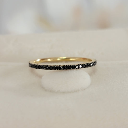 Black Diamond Wedding Band in 14k Solid Gold, Micro Pave Black Diamond Setting, Genuine Black Diamond Eternity Ring