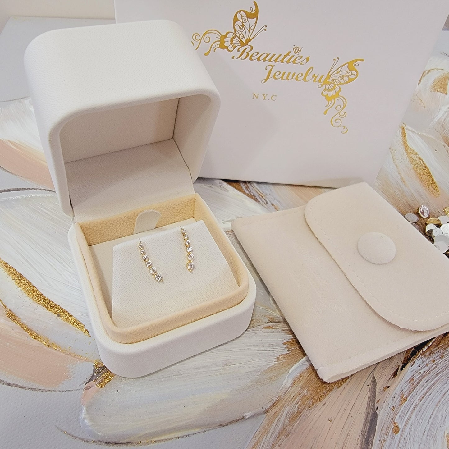 Curved Diamond Earrings in 14k Solid Gold, Natural Diamond Ear Climber Earrings