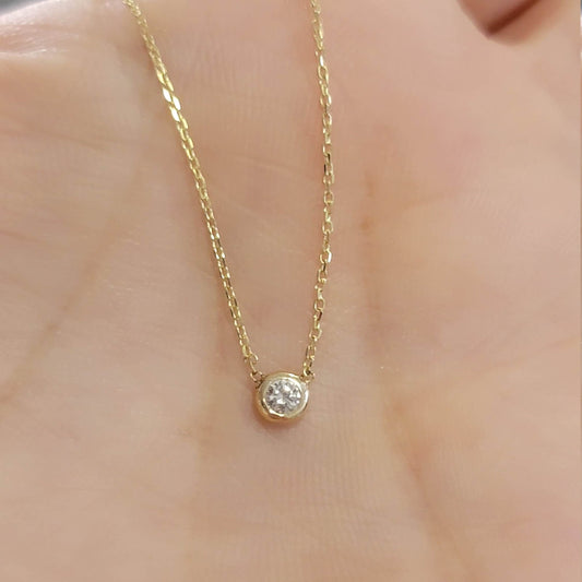 14k Gold Diamond Solitaire Necklace