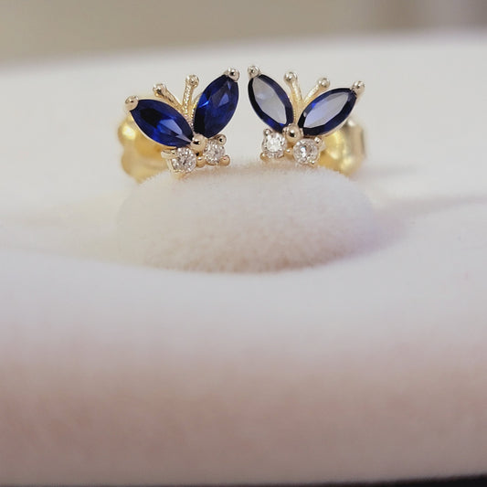 14k Solid Gold Butterfly Sapphire Earrings