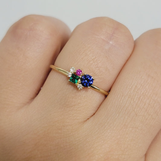 14k Cluster Diamond and Gems Ring, Personalized Ring