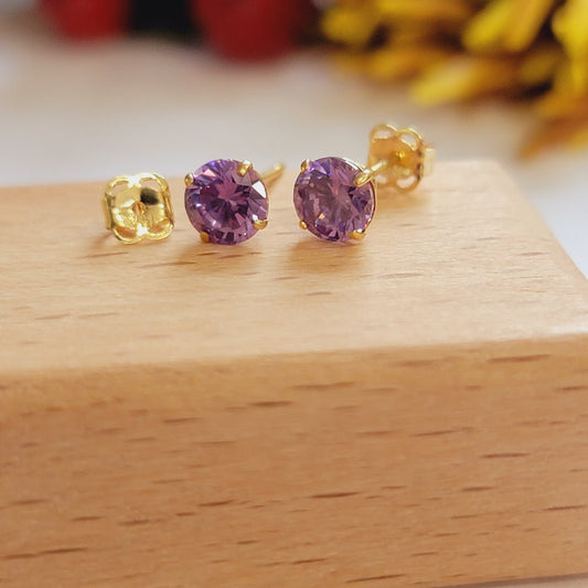 14k Gold Amethyst  Stud Earrings