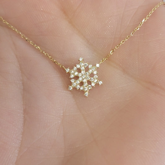 14k Diamond Snowflake Necklace
