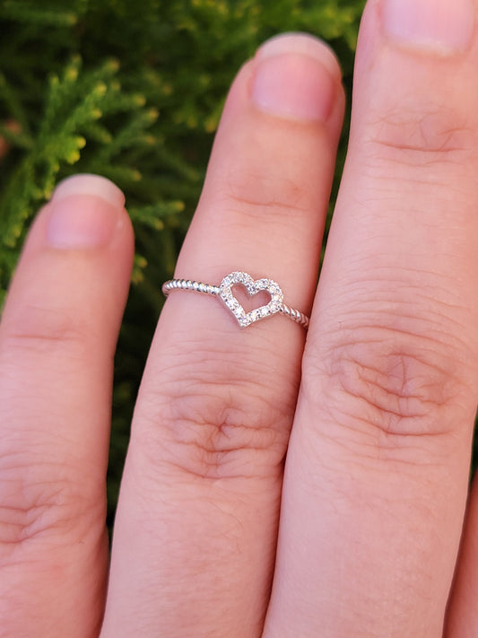 Diamond Heart Ring in14k Solid Gold, Gold Heart Ring for Her, Anniversary Rings, Heart Shape Ring, White Gold Diamond Ring