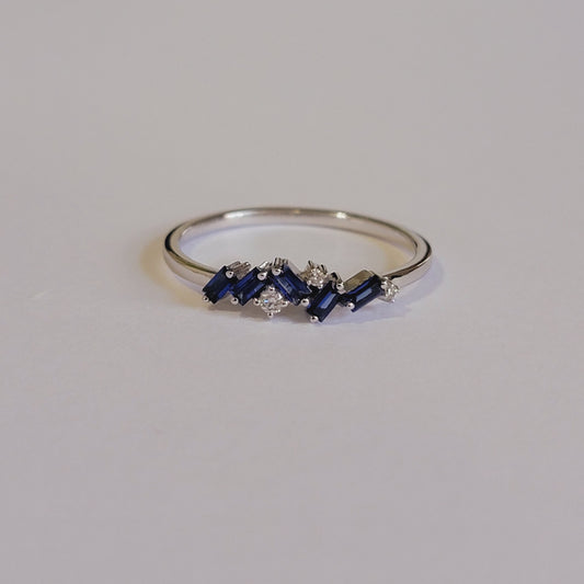 Sapphire Diamond Ring, Blue Sapphire Band, 14k Solid Gold Ring, Curved Wedding Bands, Unique Wedding Bands, Gemstone Ring, Anniversary Ring