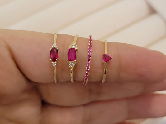 Ruby and Diamond Ring, Stackable Ring 14k Gold, Natural Ruby, Victorian Ruby Ring, July Birthstone Ring, Anniversary Gift, Statement Ring