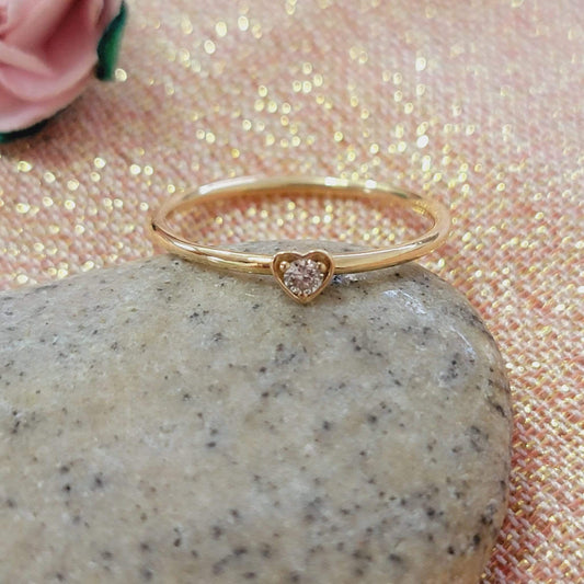 Heart-Shape Diamond Ring, Tiny Diamond Ring Women, Solid Gold Band, Promise Ring,  14k Gold Stackable Ring, White Gold Ring, Minimalist ring